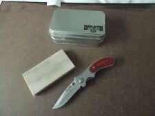 DULUTH TRADING COMPANY POCKET FOLDING KNIFE WITH SHARPENING STONE IN TIN CASE picture