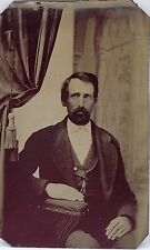 Antique Tintype Photo Goatee Bearded Man Fancy Suit Sitting Monocle on Chain picture
