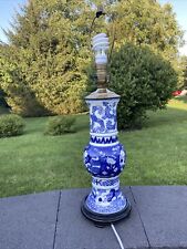 VTG Chinese Porcelain Vase Table Lamp Blue & White Chinese Vase 25” Tall picture