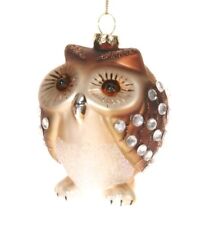Adorable Little Brown Owl with Rhinestones Christmas Holiday Ornament Glass picture