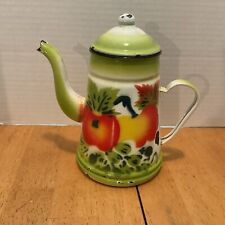Vintage MCM Enamel Tea Or Coffee Pot Shabby Chic Fruit Design picture
