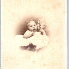 c1870s Cute Baby Girl Amateur CdV Photo Card Child Scarf Dress Antique H27 picture
