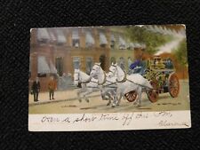 Going to the Fire -  Posted in 1906. Fire Horses Carriage - Glittered picture