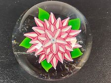John Deacons Art Glass Paperweight Dahlia Pink and White Lampwork Flower picture