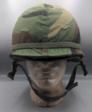 Pre-Desert Storm US M-1 steel helmet with liner, chinstrap, BDU woodland helmet picture
