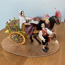 Vtg. Eros Taormina Italian Folk Art Souvenir Sicilian Wood Cart w Horse & People picture