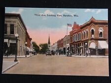 Antique Postcard Third Ave. Looking East Baraboo WI Old Cars Tinted Rare B7259 picture