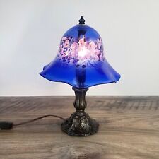 Rare Vintage L&L WMC 9806 Bronze Lamp with Blue Mushroom Art Glass Shade SIGNED picture