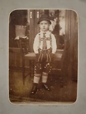 Antique Sepia Photo German Boy In Traditional Lederhosen Childrens Outfit picture