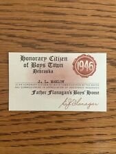 1946 Father Flanagan’s BOYS TOWN Home Honorary Citizen Card - Nebraska picture