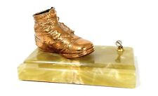 Antique Bronze Coated Baby Shoe On Green Marble Desktop Stand W/ Pen Holder picture