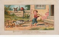 Detained by Circumstances from your Feast Christmas Wish Ducks Vict Card c1880s picture