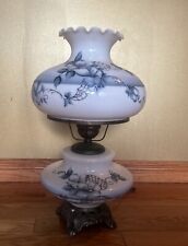 Vintage Blue Flower Hand Painted Gone With The Wind Hurricane Two Way Lamp 25” picture