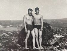Shirtless Couple Men Trunks Bulge Affectionate Guys Gay Interest Vintage Photo picture