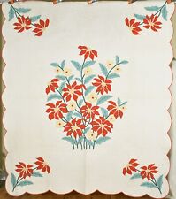 Well Quilted Vintage 1930's Poinsettia Applique Antique Quilt ~Holiday Colors picture