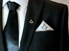Masonic Plain White Pocket Square with Silver embroidered Freemasons S&C picture