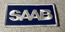 SAAB Patch Sew On Iron-On Automotive Car 4” x 2” Blue And White Vintage picture