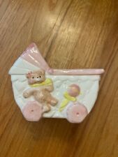 vintage baby girl ceramic carriage planter pink and white  picture