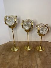 Lot of 3 VTG Mid Century Weinfurtner Gold Crystal Candle Holders Hollywood Reg picture