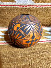 BEAUTIFUL ORNG/RED SEED POT by MERETE ASCENCIO Acoma Pueblo NM GEOMETRIC Pottery picture