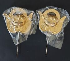 2 NOS Walco Gold Angel Floral Pick Craft 1970s Christmas VTG Retro picture