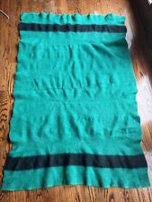 Vintage Orrlaskan 100% Wool Twin Blanket Green Black Stripe 69x46 Made in USA picture