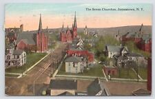 State View~Air View Seven Churches Jamestown New York~Vintage Postcard picture