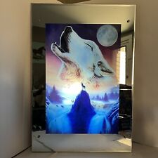 Vintage Motion Light Up Mirror  Sound Action Wolf Howling at Moon 25.5x17.5 picture