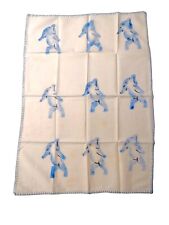 Antique Tea Towel Table Cloth Handkerchief Baby Blue Elephants 1920s 17
