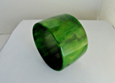 Vintage Bakelite Extra Wide Bangle Bracelet Marbled Green Color picture