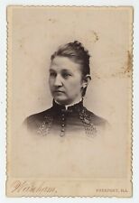 Antique c1880s ID'd Cabinet Card Lovely Woman Named Lillie Ortmeyer Freeport, IL picture