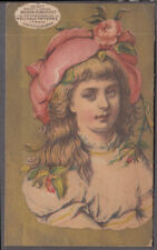 Mme Demorest's Emporium Fashions trade card 1880s blonde girl flowered headwear picture