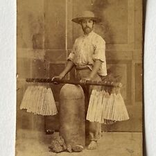 Antique CDV Photograph Handsome Man Candle Maker Occupational Barefoot Beard Hat picture