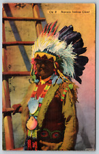 c1940s Navajo Indian Chief Traditional Garb Vintage Postcard picture