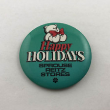 Vintage HAPPY HOLIDAYS SPROUSE REITZ STORES Button Pin Back picture