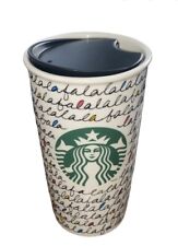 Starbucks 2011 FaLaLa Holiday Ceramic Mug Travel Tumbler 12 oz Coffee Cup w/ Lid picture