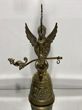 VTG. Victorian Ornate Bronze Brass Bell w Original Hanger Wall Mount Pull Chain picture