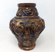 VTG German Pottery Brown Glaze Grapevine Scroll Majolica 4566 Vase Germany O22 picture