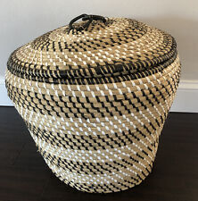 Brown Seagrass Basket with Lid Laundry Hamper Handwoven Handmade LARGE 16