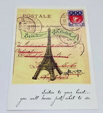 VTG Trader Joe’s Greeting Card “Listen To Your Heart” Eiffel Tower Paris Art P4 picture