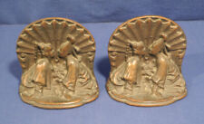 Vintage Antique Art Deco Bronze Metal Bookends Oriental Asian Chinese Couple  picture