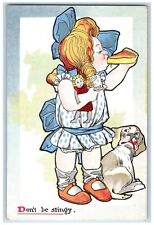 c1910's Little Girl Eating Pie Dog Don't Be Stingy Antique Tuck's Postcard picture