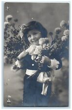 1909 Cute Little Girl With Flowers Madison Lake Minnesota MN RPPC Photo Postcard picture