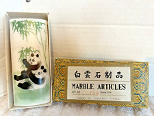 Vintage Hand Painted Marble Panda Bears Paper Weight Marble Block w/Box {D} picture