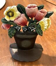 Antique Cast Iron Doorstop Tulips & Pansies Flowerpot picture