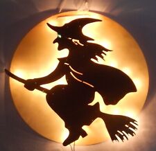 VTG Glowing Lighted Flying Witch Across Moon Silhouette Window Sculpture W/Box picture