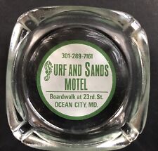 RARE HARD TO FIND - VINTAGE CLEAR GLASS ASHTRAY SURF AND SAND MOTEL OC Maryland picture
