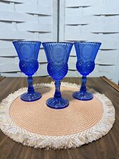 Set of 3 Tall Cobalt Blue Water Goblets | Vintage 1976 Avon Fostoria Washington picture