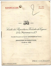 Jarnac (16) 1930s J.G. Monnet Cognac Tariff. picture