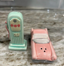 Vintage Ceramic Convertible Cadillac And Gas Pump Salt And Pepper Shakers picture